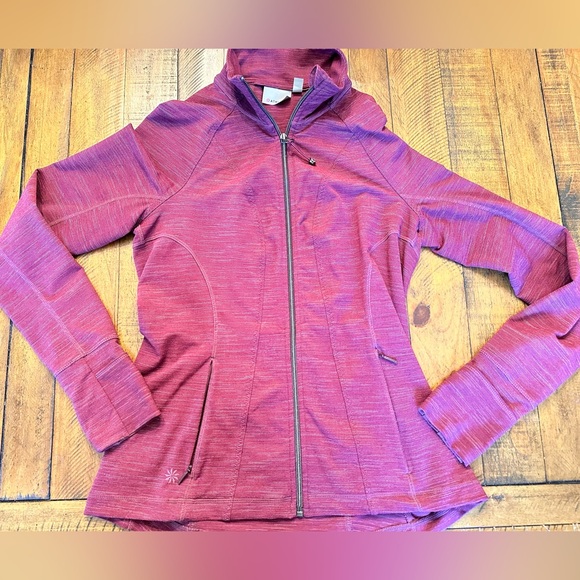 Athleta Striated Hope Jacket Womens S Full Zip Chianti Red Yoga Run Travel - Picture 1 of 6